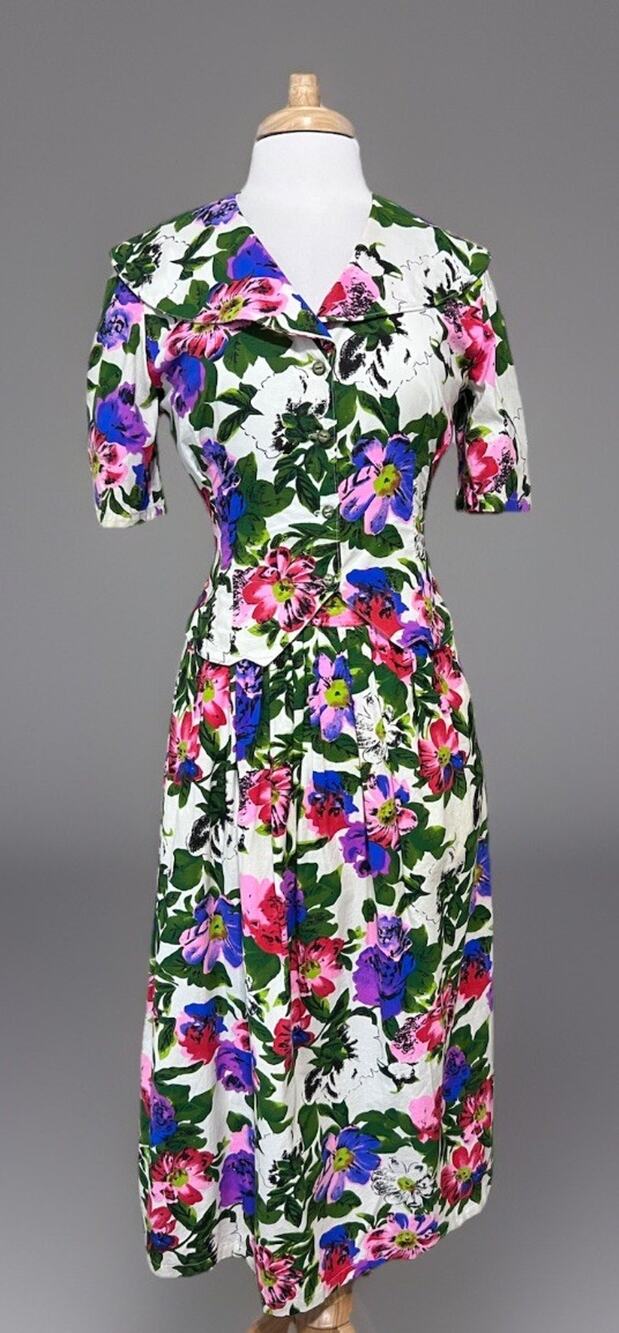 Vintage 80s Cabbage Floral Handmade Prairie Top & Maxi Skirt 2pc Set Small